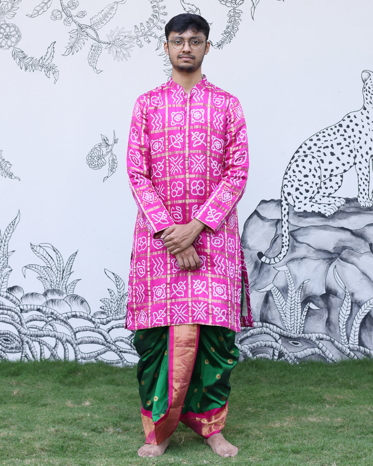 Handwoven Silk Bandhani Kurta Set