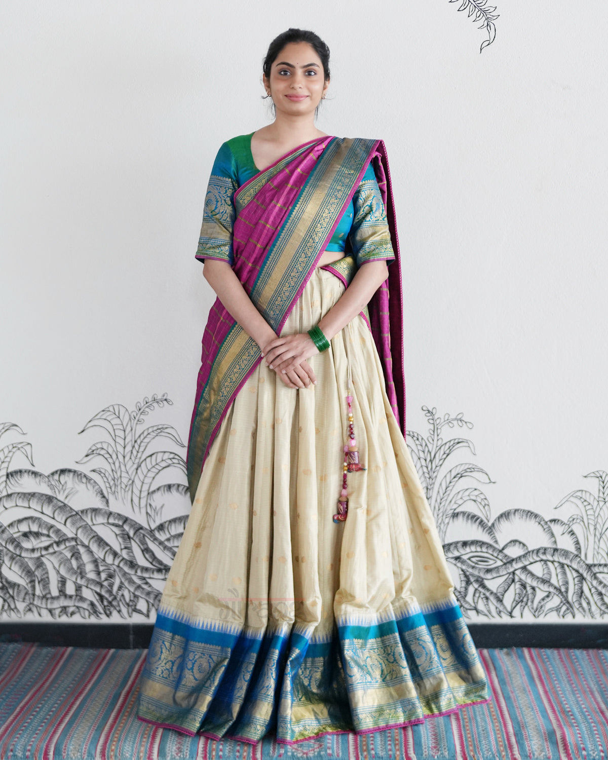 Beige Handwoven Gadwal Silk Lehenga
