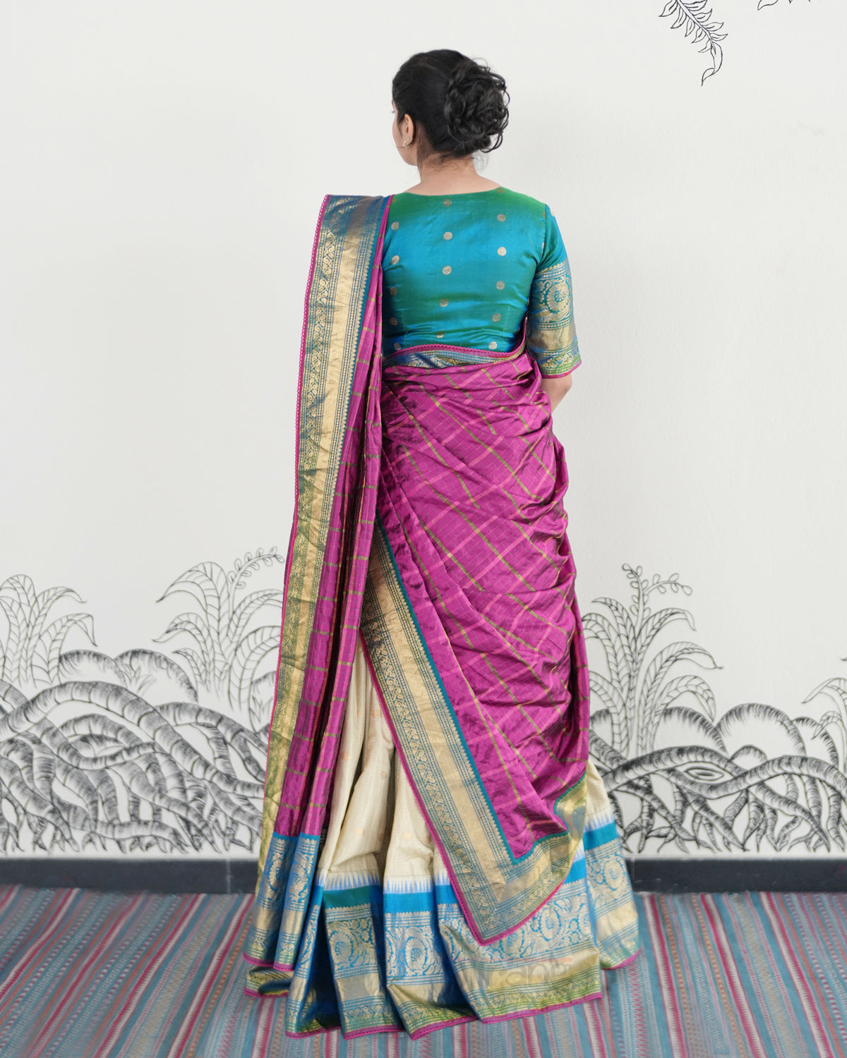 Beige Handwoven Gadwal Silk Lehenga