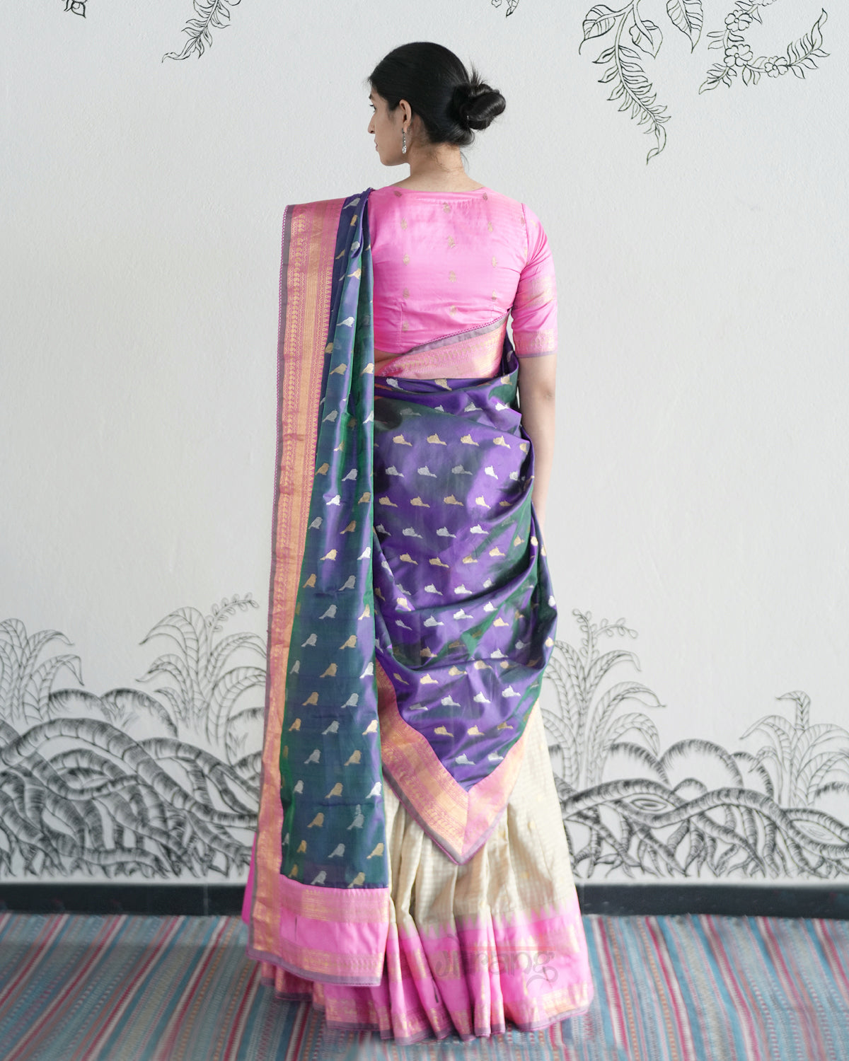 Beige Handwoven Gadwal Silk Lehenga
