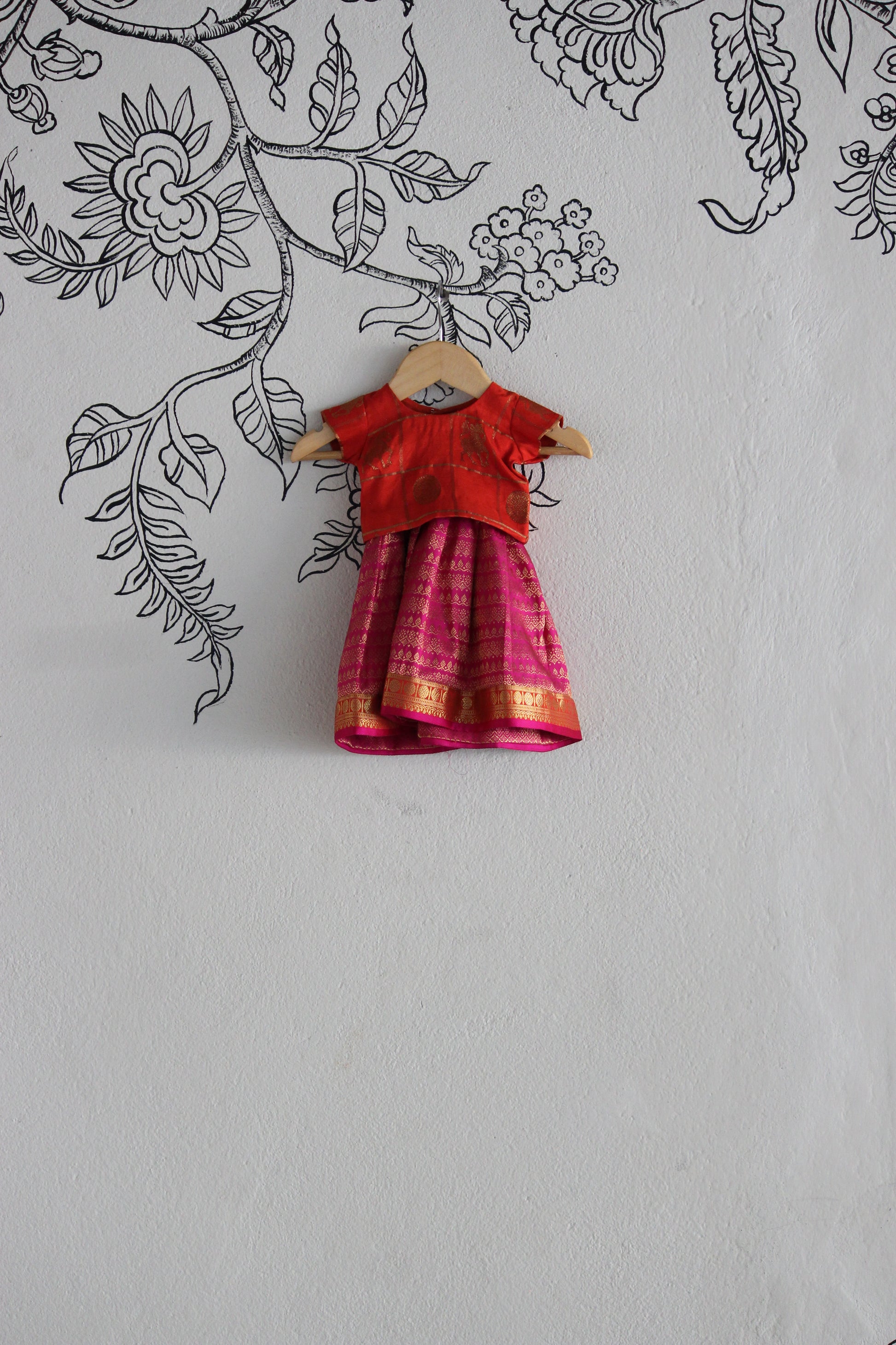Orange & Pink Kanjeevaram Silk Lehenga