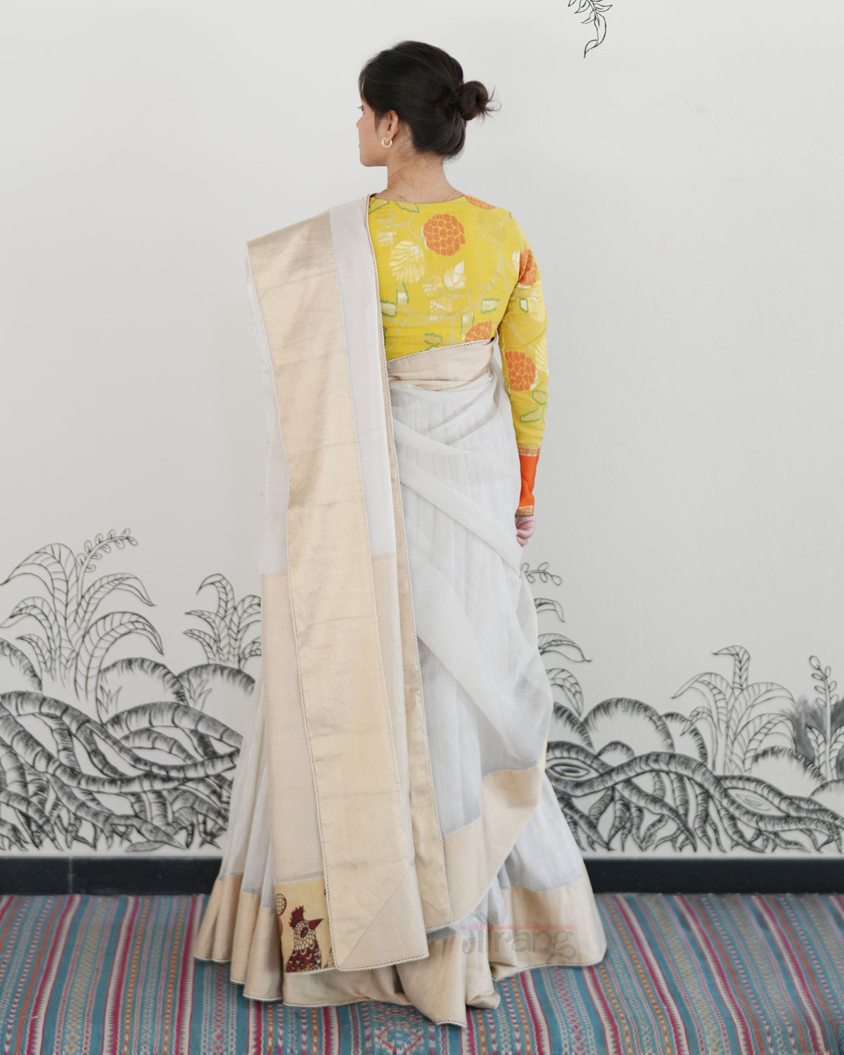 White Handwoven Maheshwari Silk Tissue Lehenga