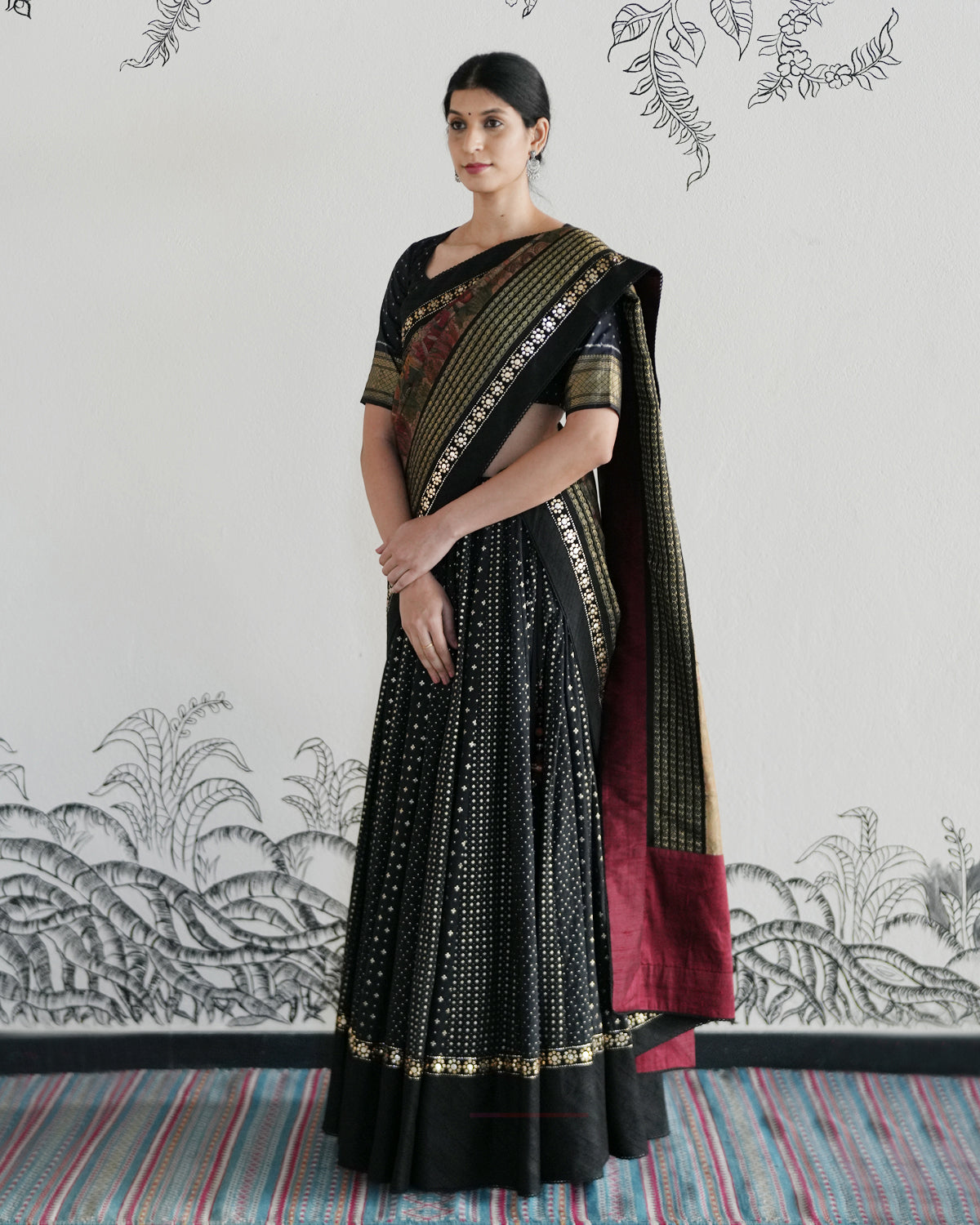 Black Handwoven Banaras Chanderi Cotton Lehenga