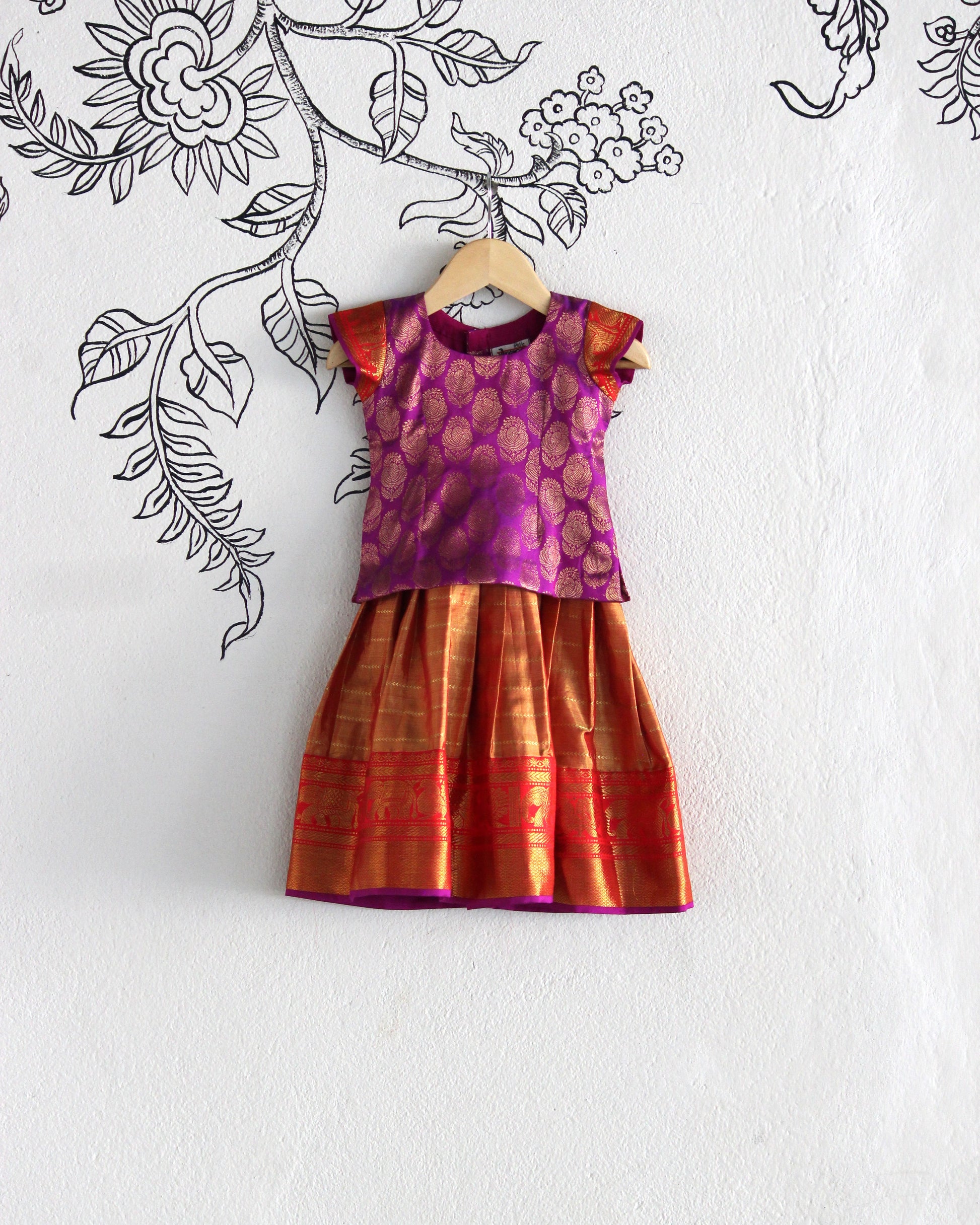 Orange & Purple Kanjeevaram Silk Lehenga