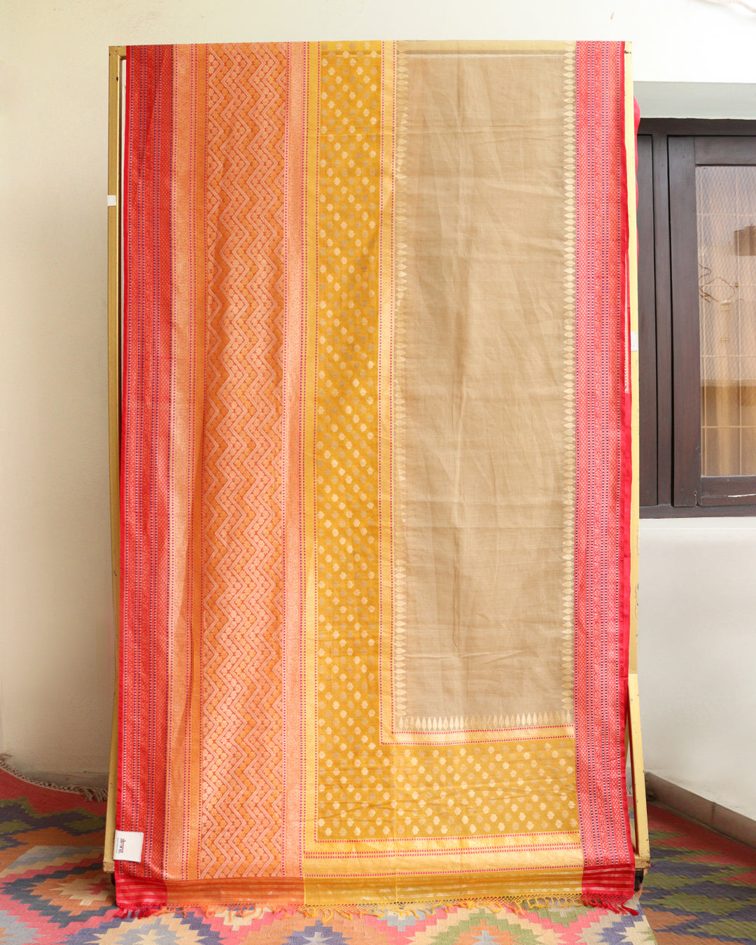 Beige Banaras Cotton Saree