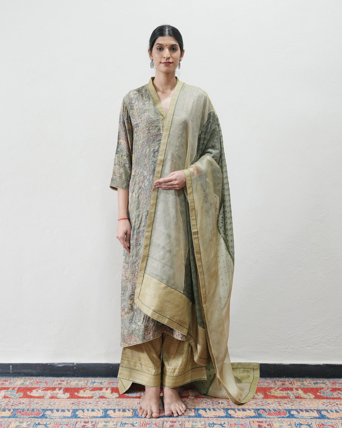 Green Handwoven Kalamkari Kurta Set