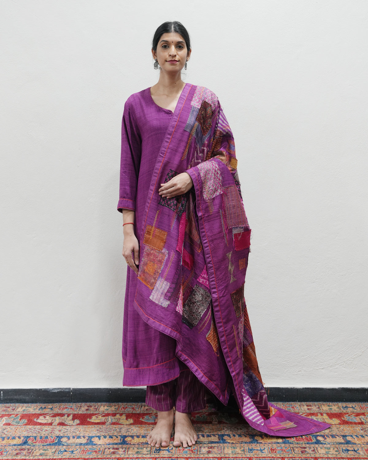 Purple Handwoven Matka Silk Kurta Set