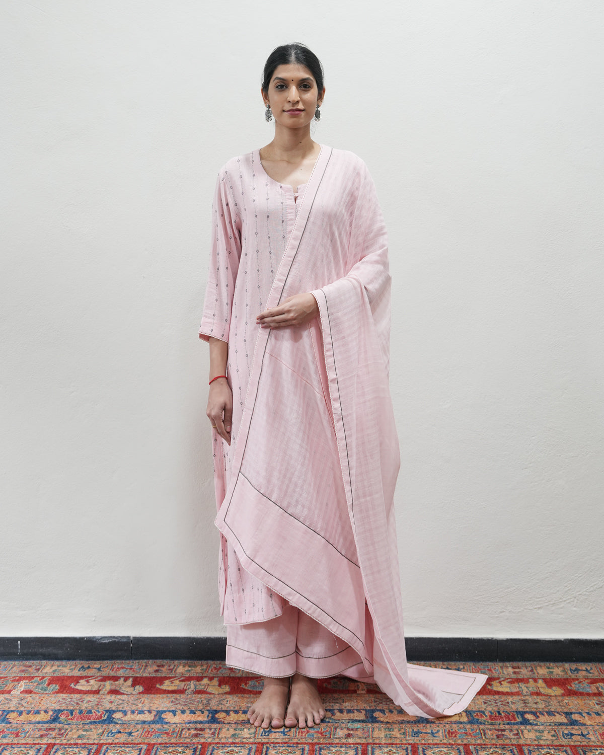 Pink Handwoven Khadi Kurta Set