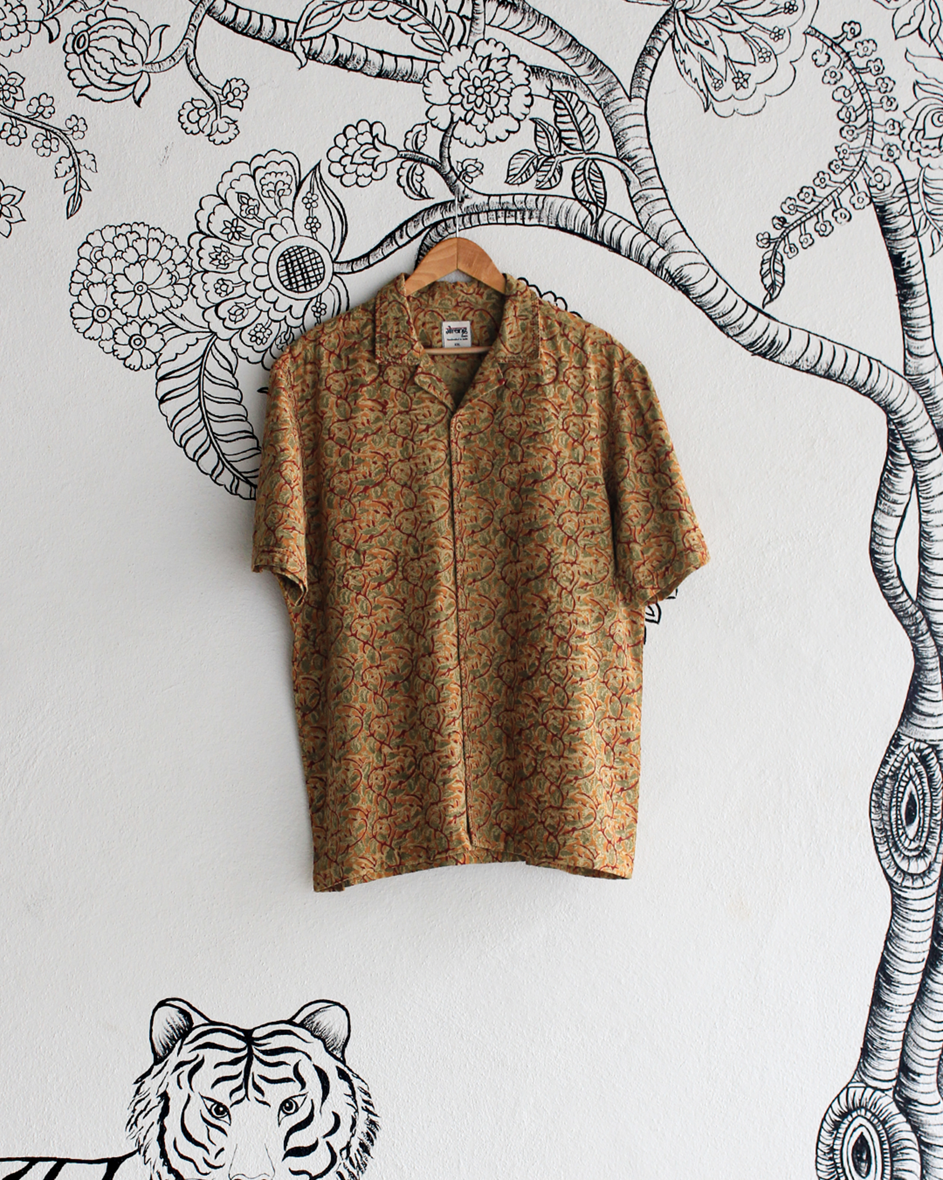 Mustard Handwoven Kalamkari Khadi Bowling Shirt