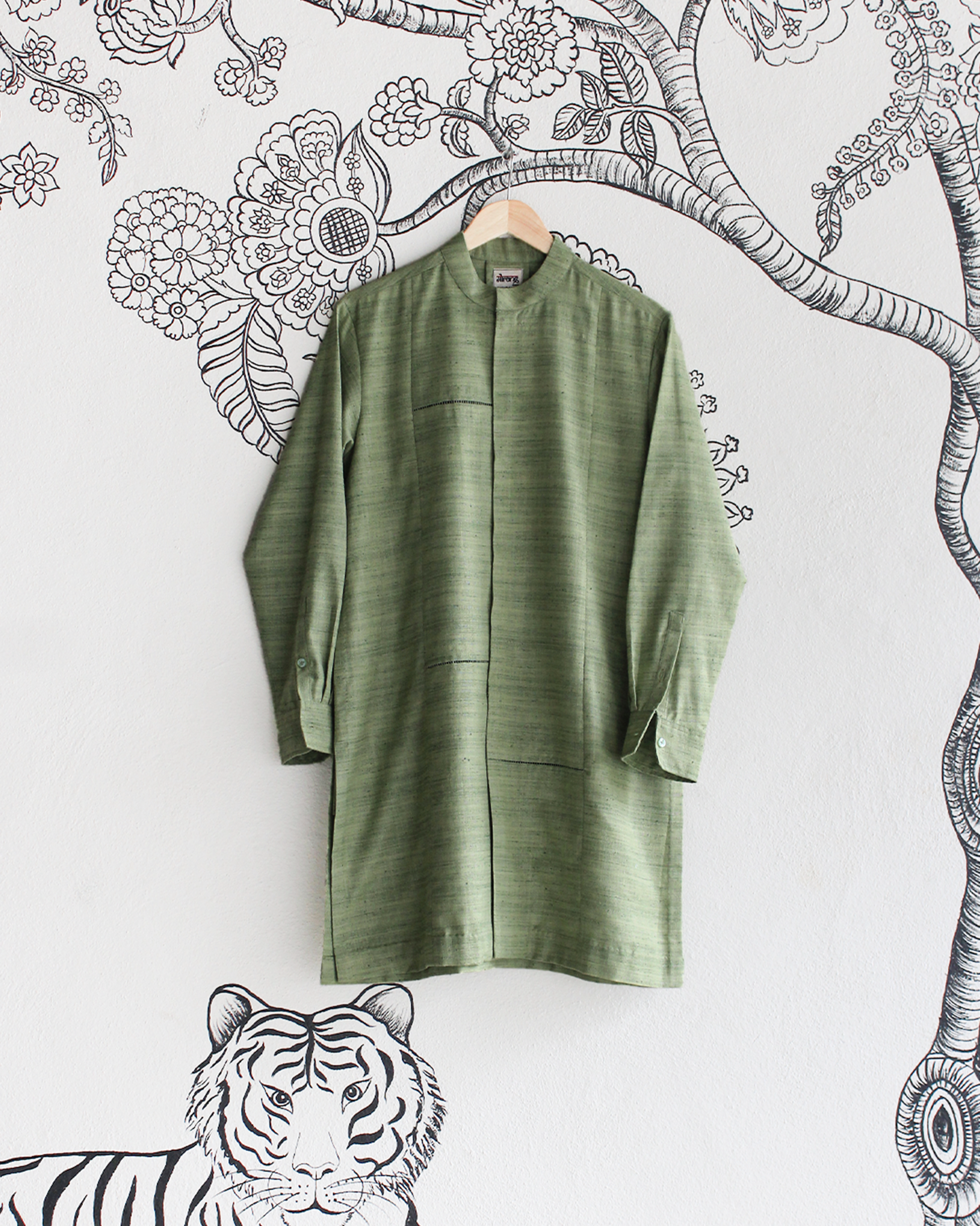 Green Handwoven Matka Silk Short Kurta