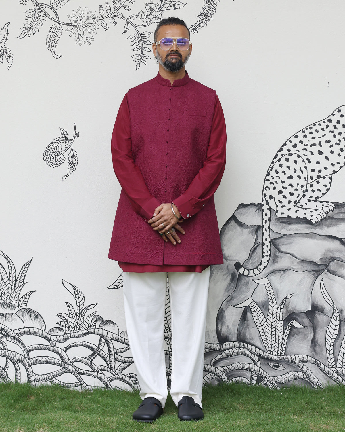 Maroon Handwoven Silk Quilted Kurta Set