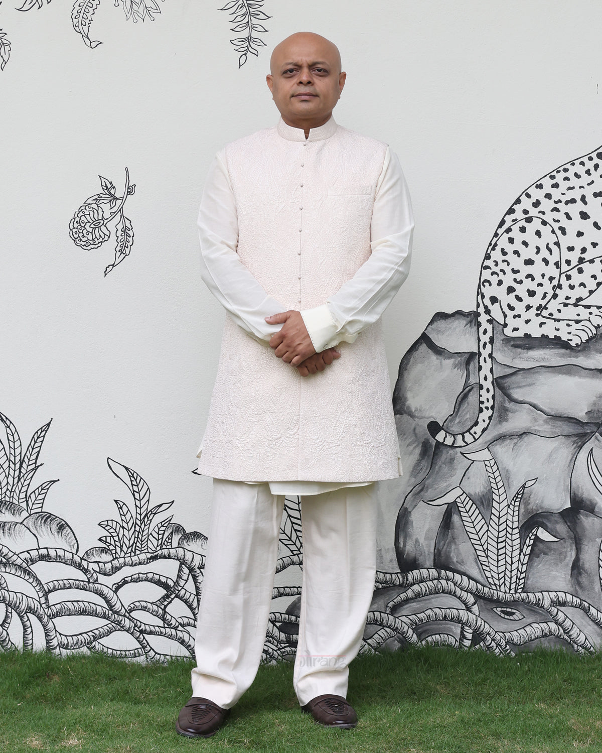 White Handwoven Silk Quilted Kurta Set
