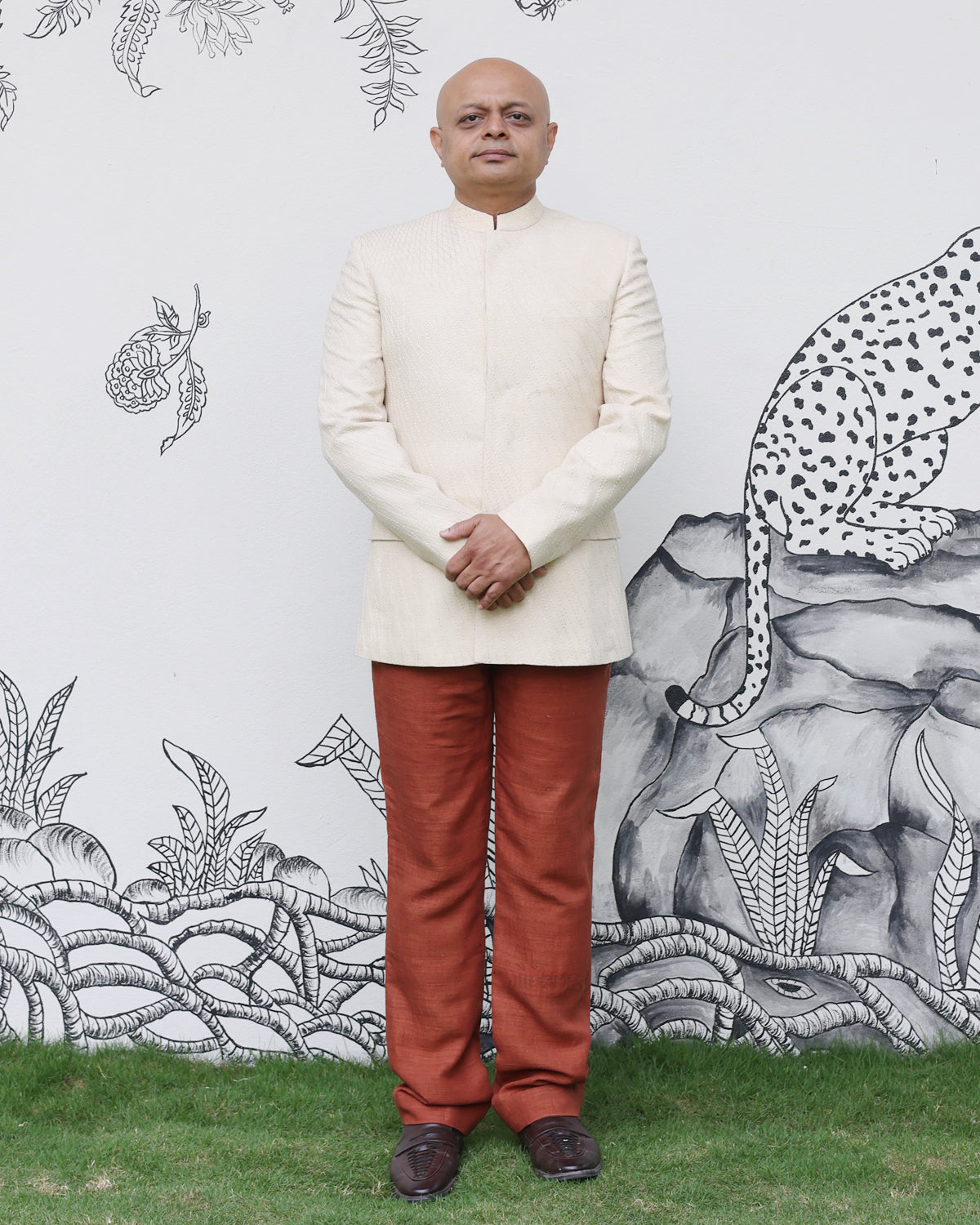 White Handwoven Matka Quilted Jacket Set