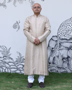 Beige  Handwoven Uppada Silk Jamdani Sherwani