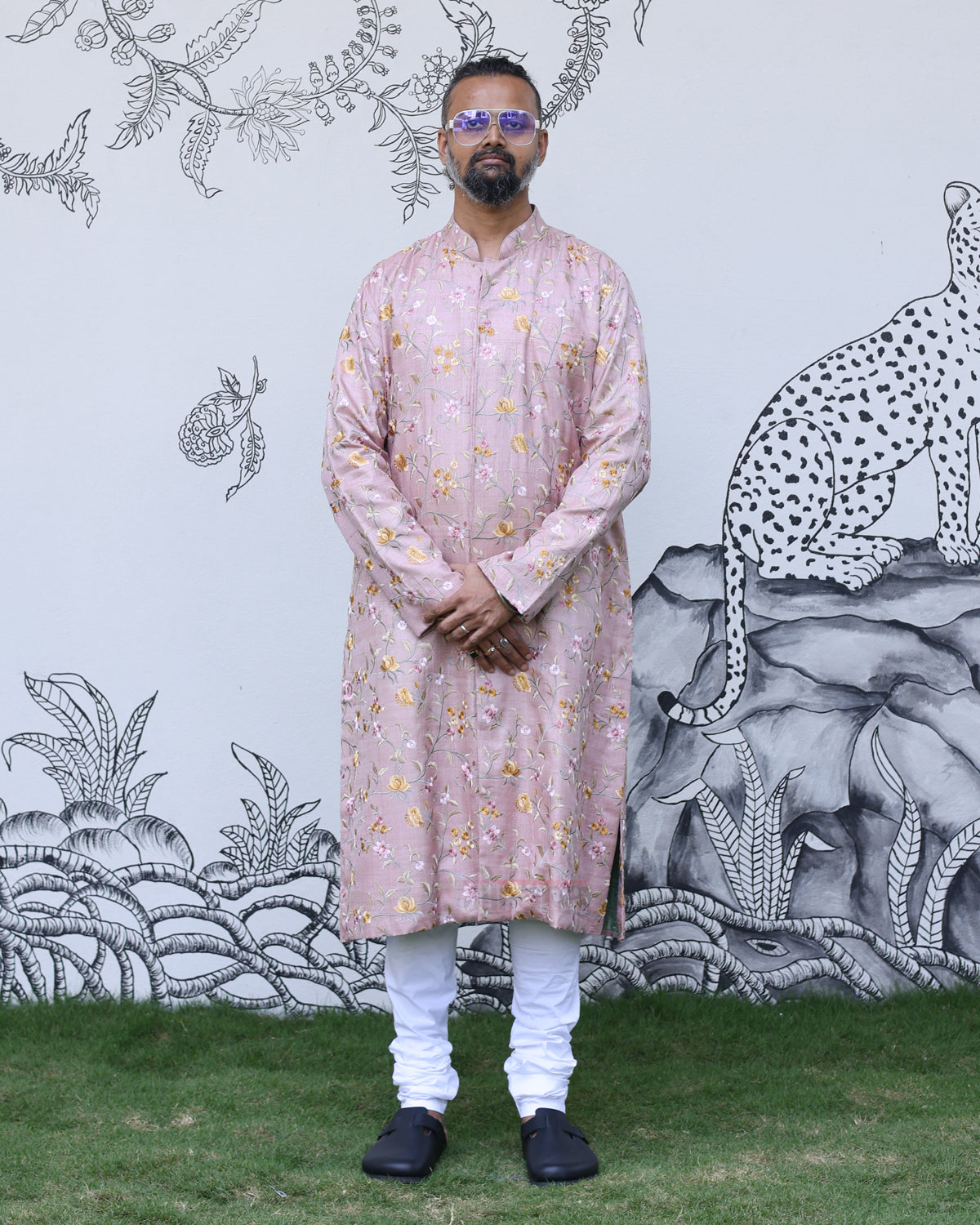 Pink Handwoven Tussar Embroidered Sherwani