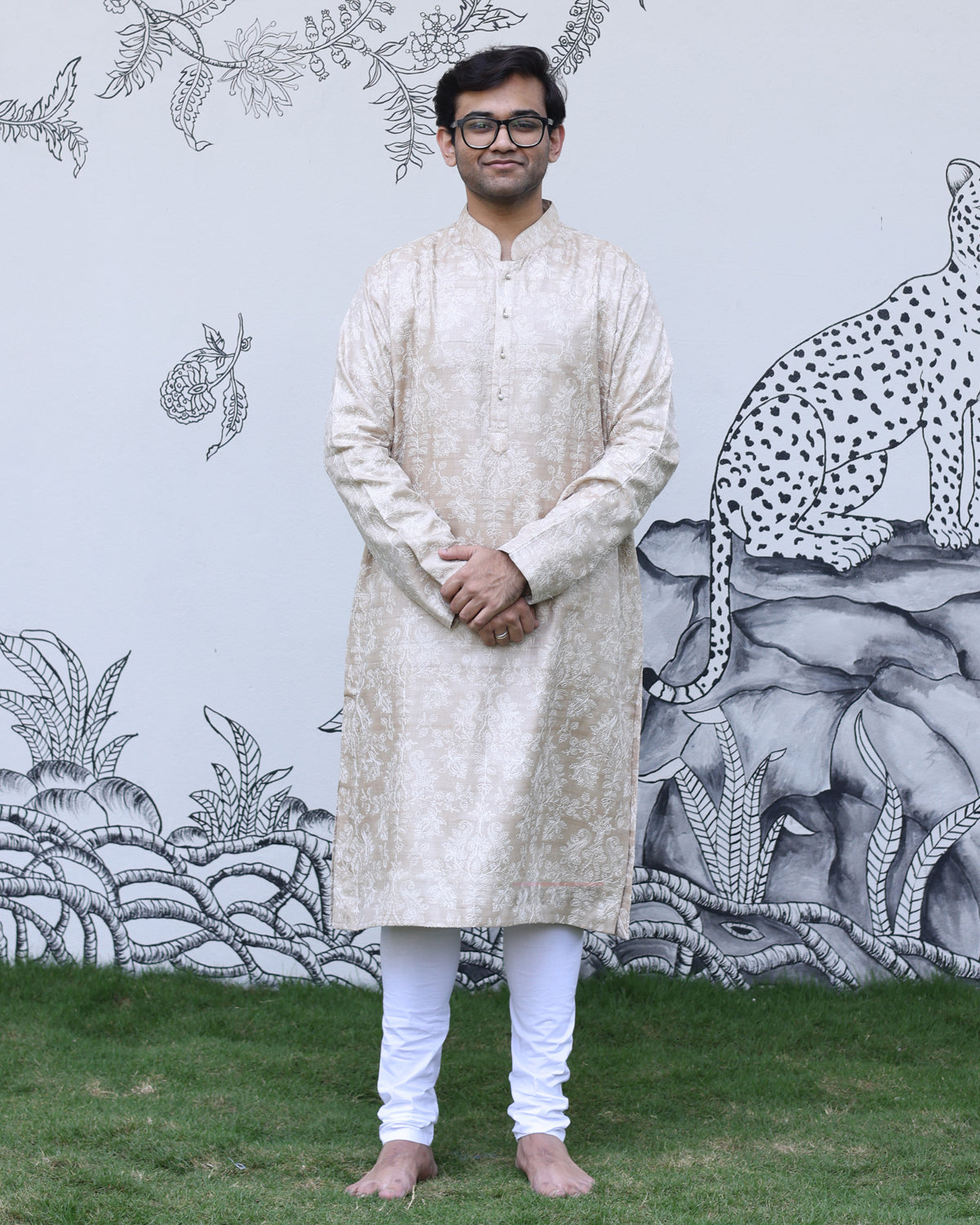 Beige Handwoven Tussar Silk Kurta