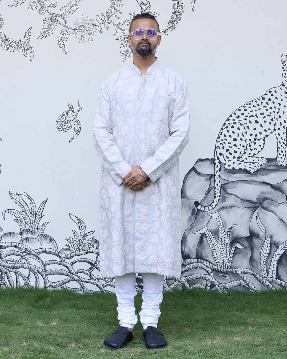 Blue Handwoven Linen Embroidered Sherwani