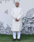 White Handwoven Matka Katha Embroidery Sherwani
