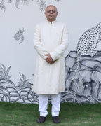 White Handwoven Matka Katha Embroidery Sherwani