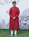 Red Handwoven Raw Silk Sherwani