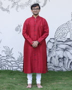 Red Handwoven Raw Silk Sherwani