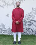 Red Handwoven Matka Katha Embroidery Sherwani