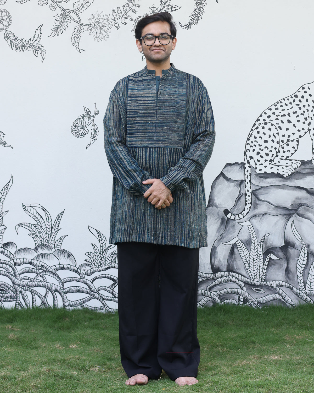 Green Handwoven Matka Munga Silk Short Kurta