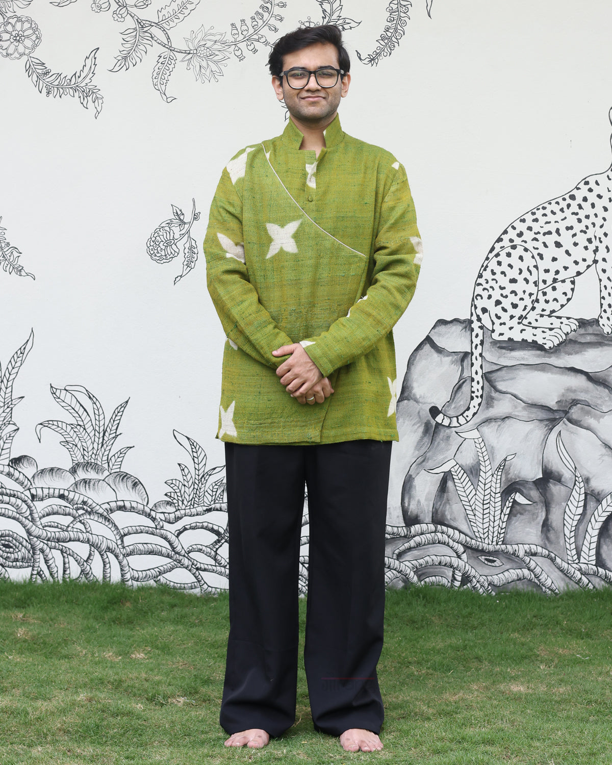 Green Handwoven Matka Munga Silk Short Kurta