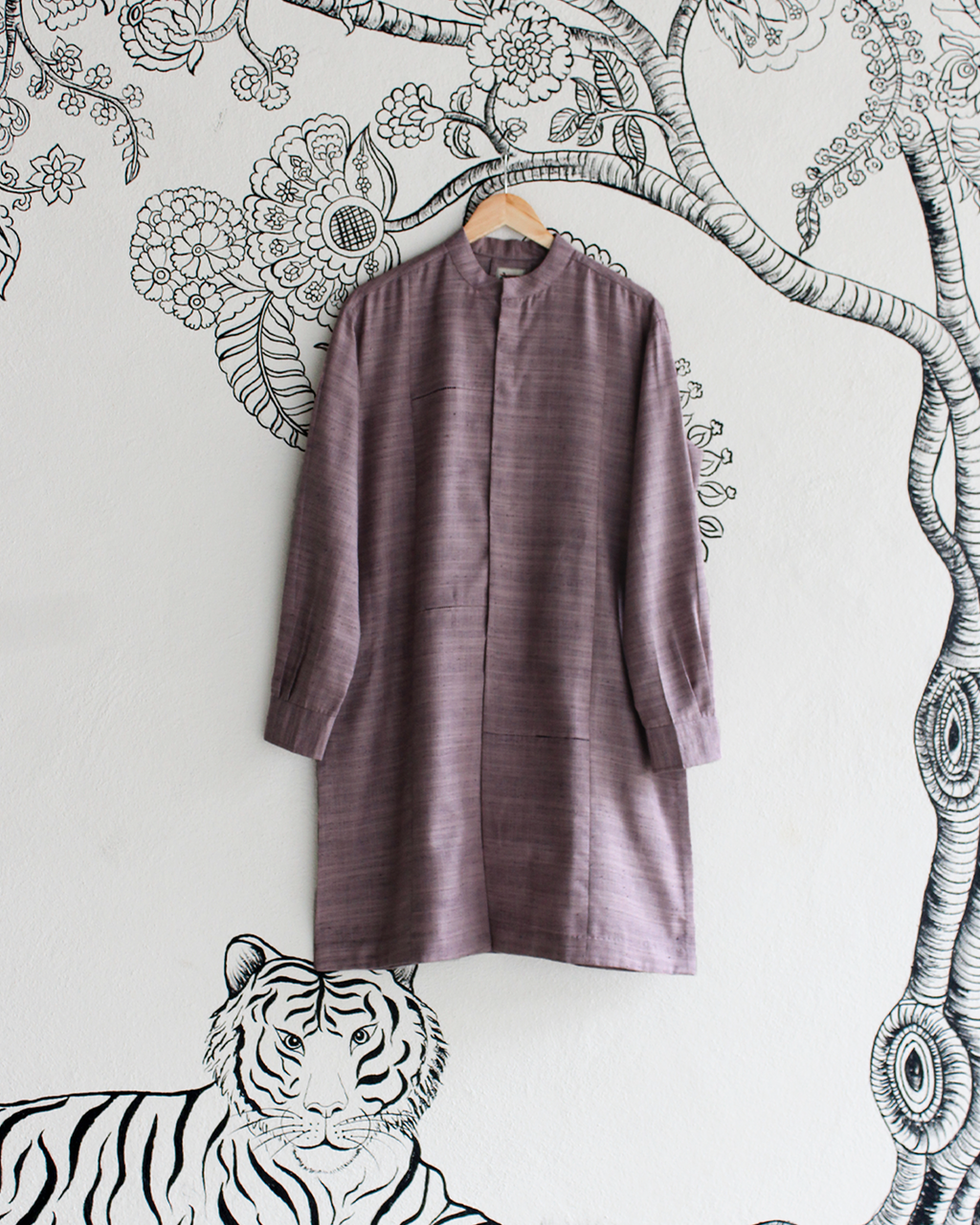 Mauve Handwoven Matka Silk Short Kurta