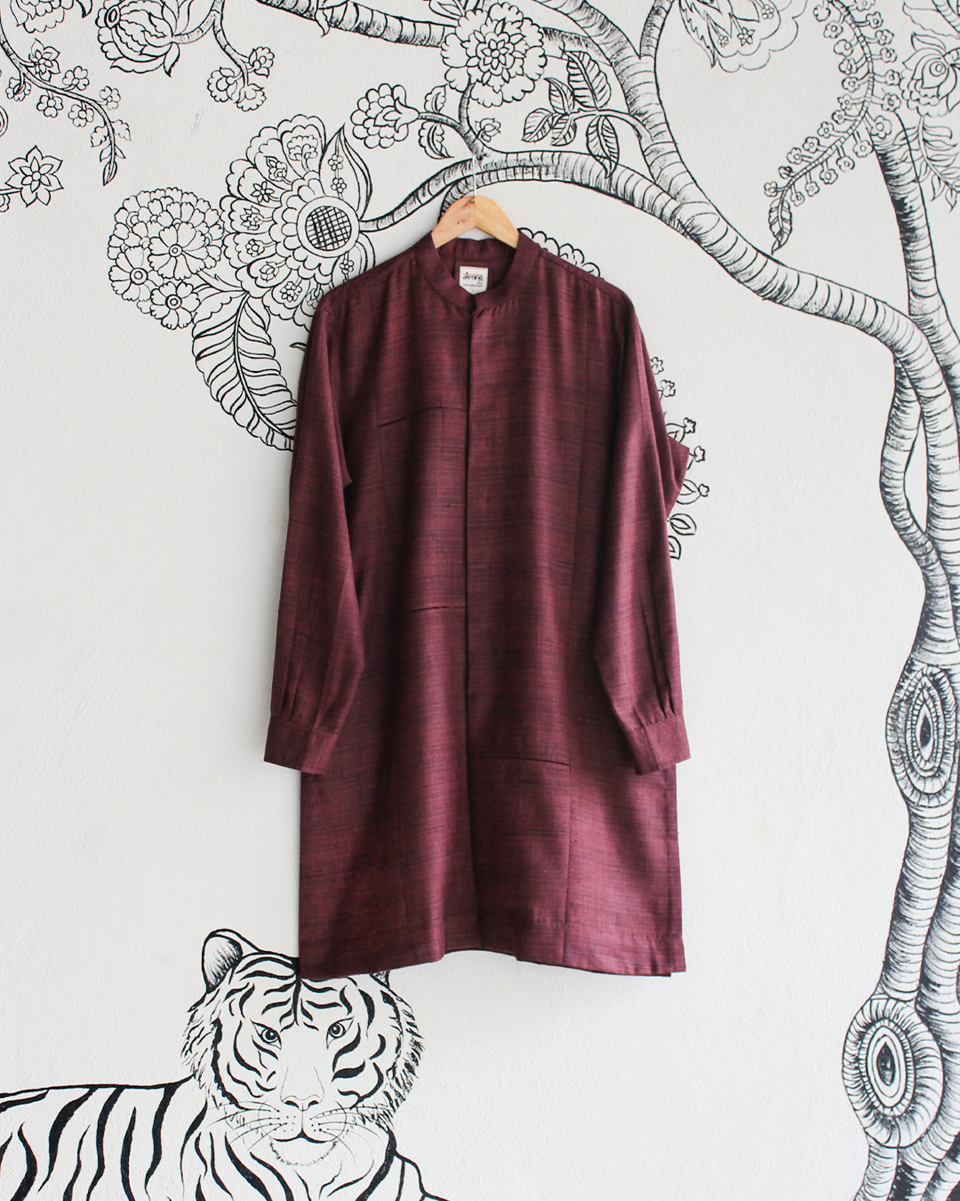 Brown Handwoven Matka Silk Short Kurta