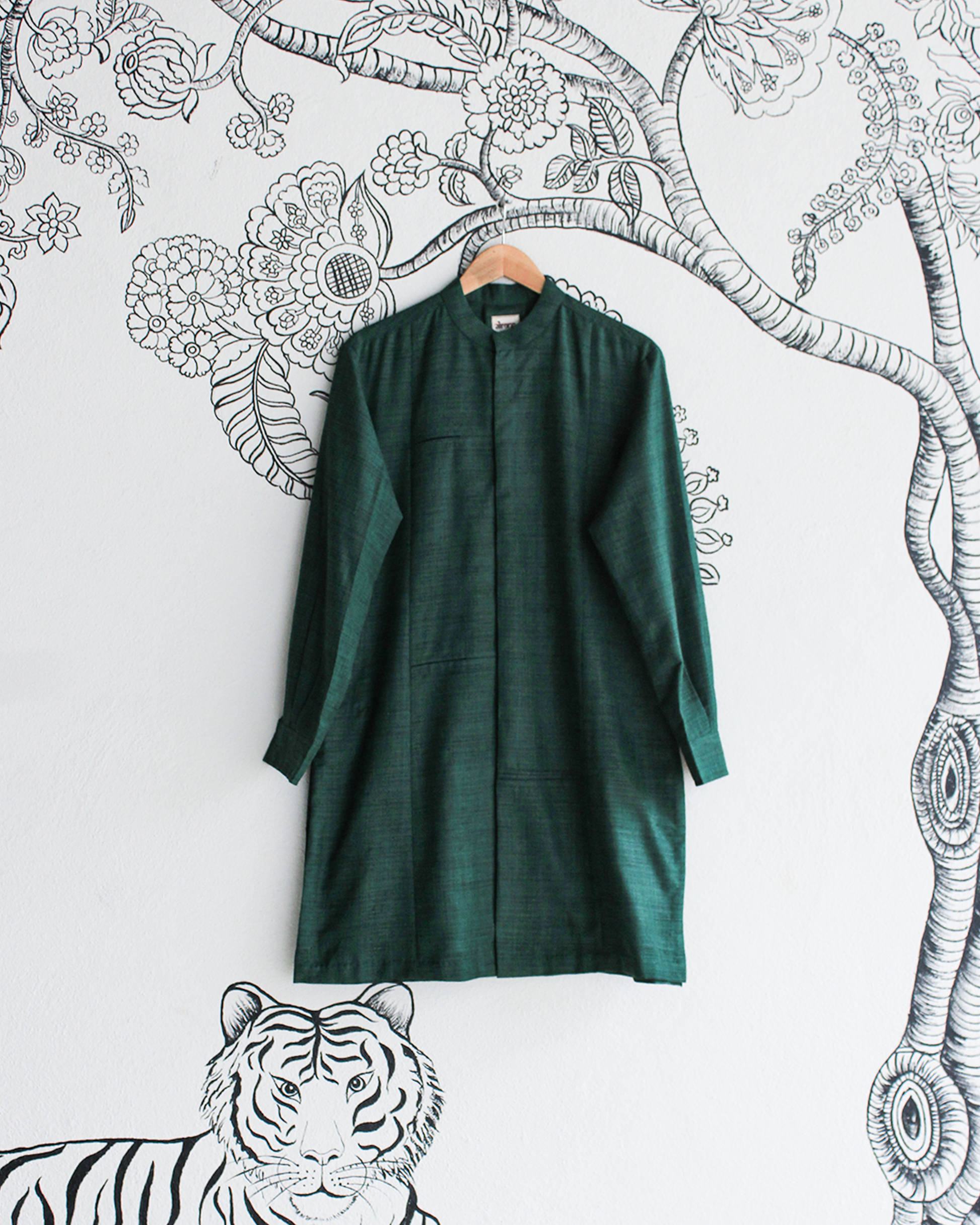 Green Handwoven Matka Silk Short Kurta