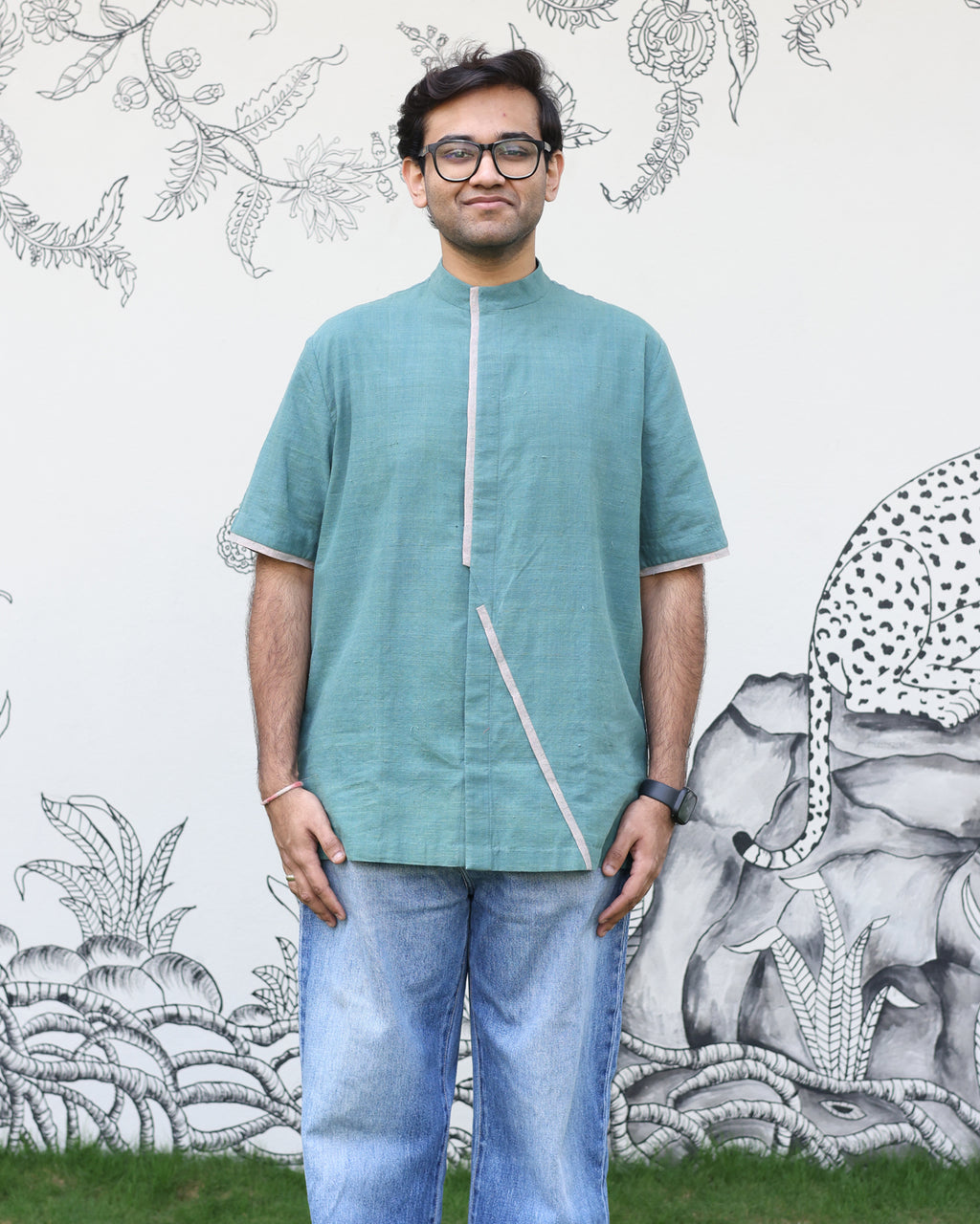 Dark Turquoise Handwoven Khadi Shirt