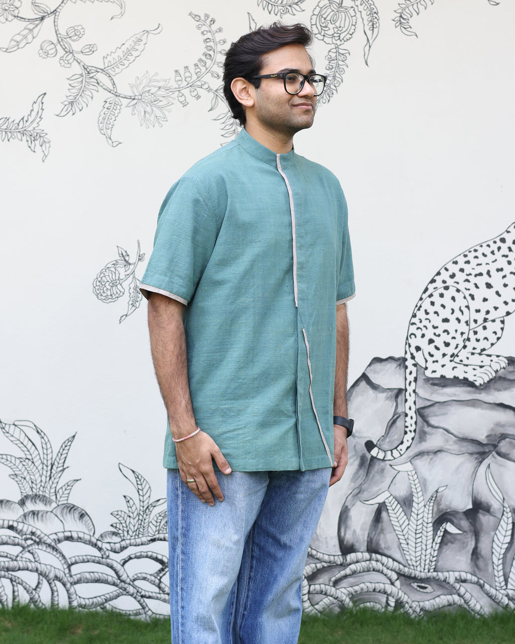 Dark Turquoise Handwoven Khadi Shirt