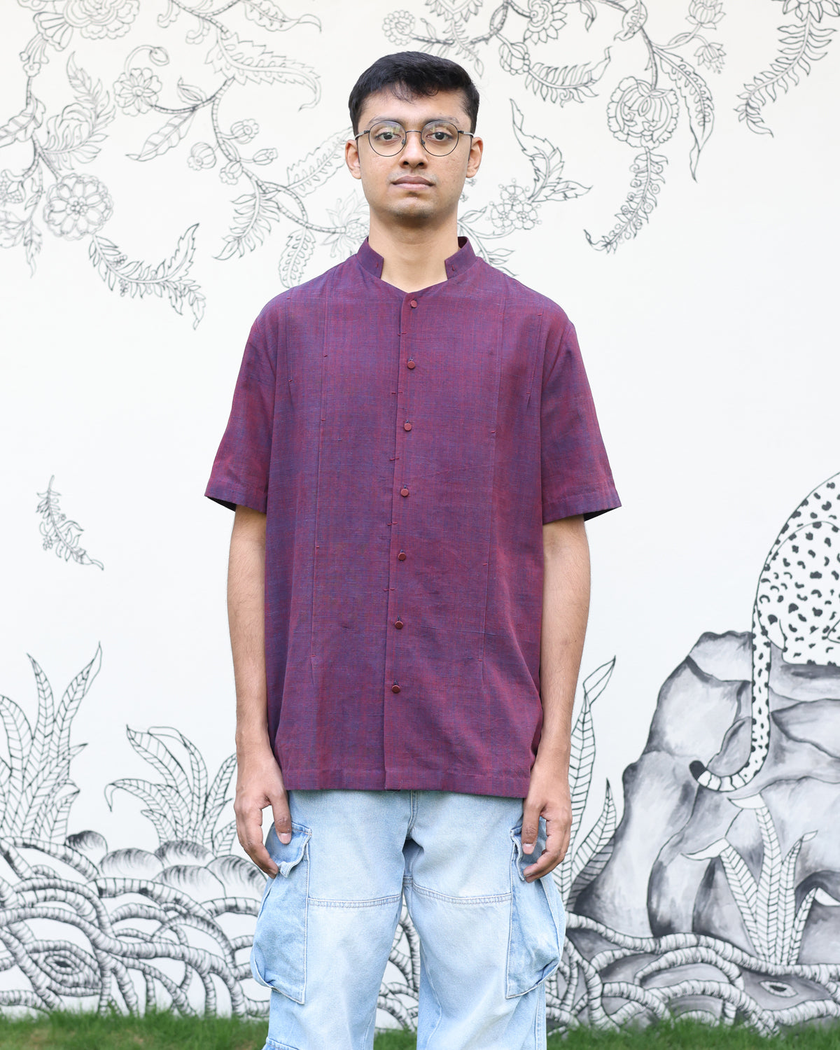 Wine Handwoven Khadi Shirt
