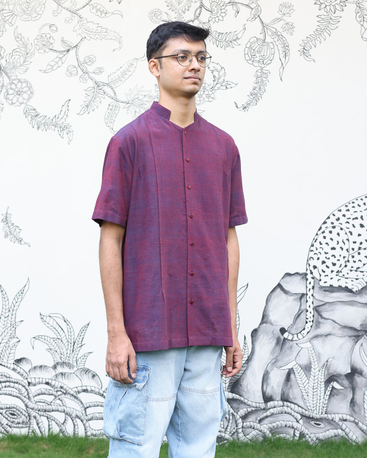 Wine Handwoven Khadi Shirt