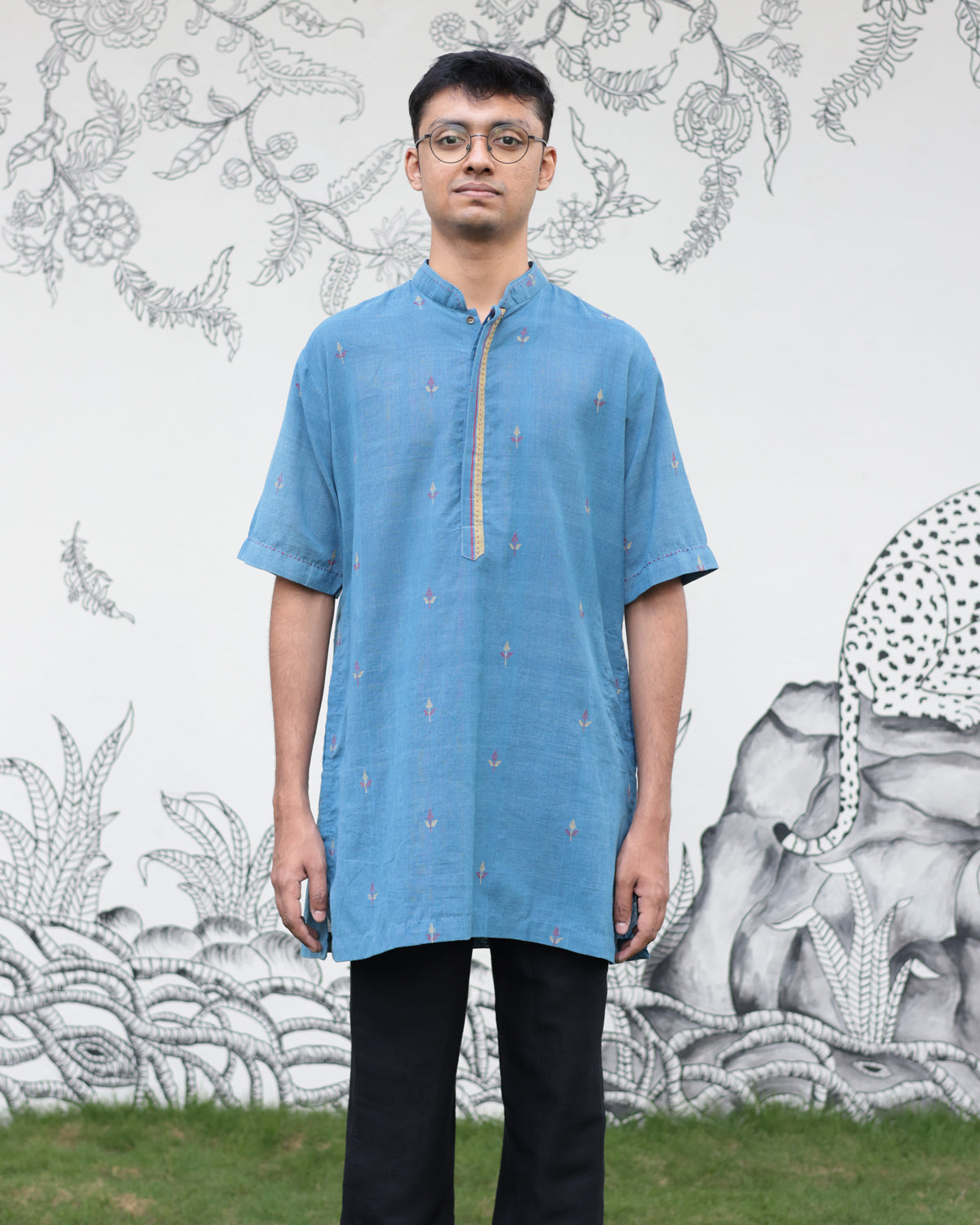 Light Indigo Handwoven Khadi Short Kurta