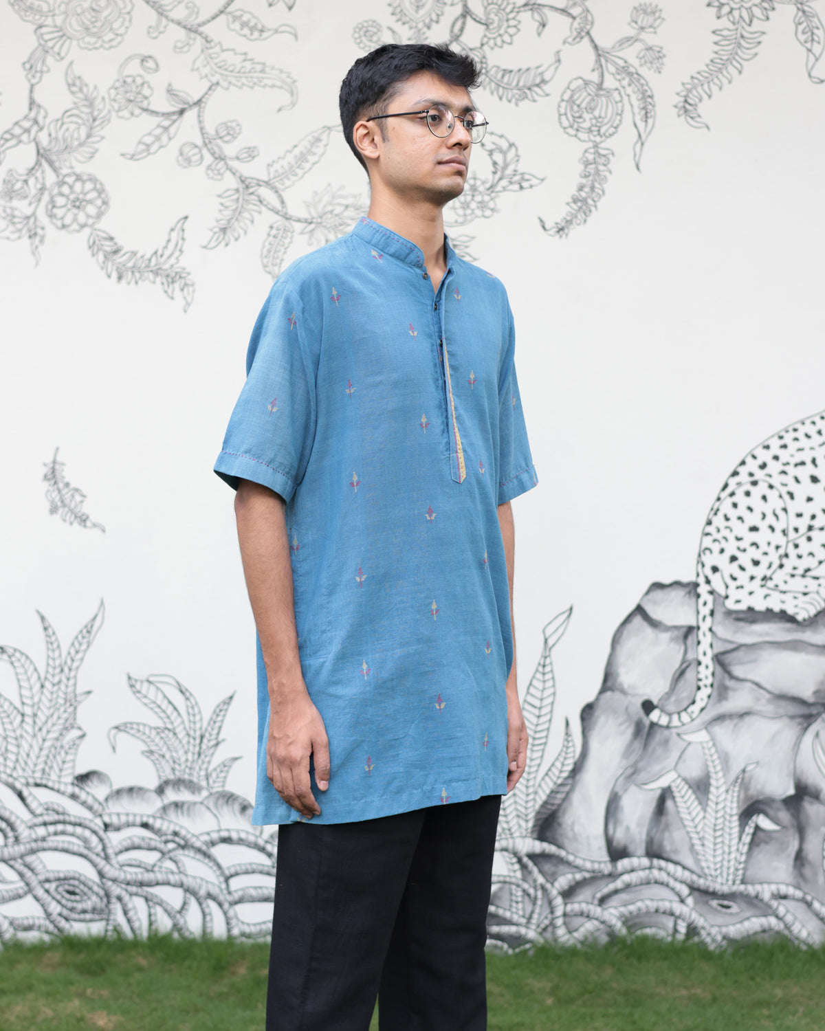 Light Indigo Handwoven Khadi Short Kurta