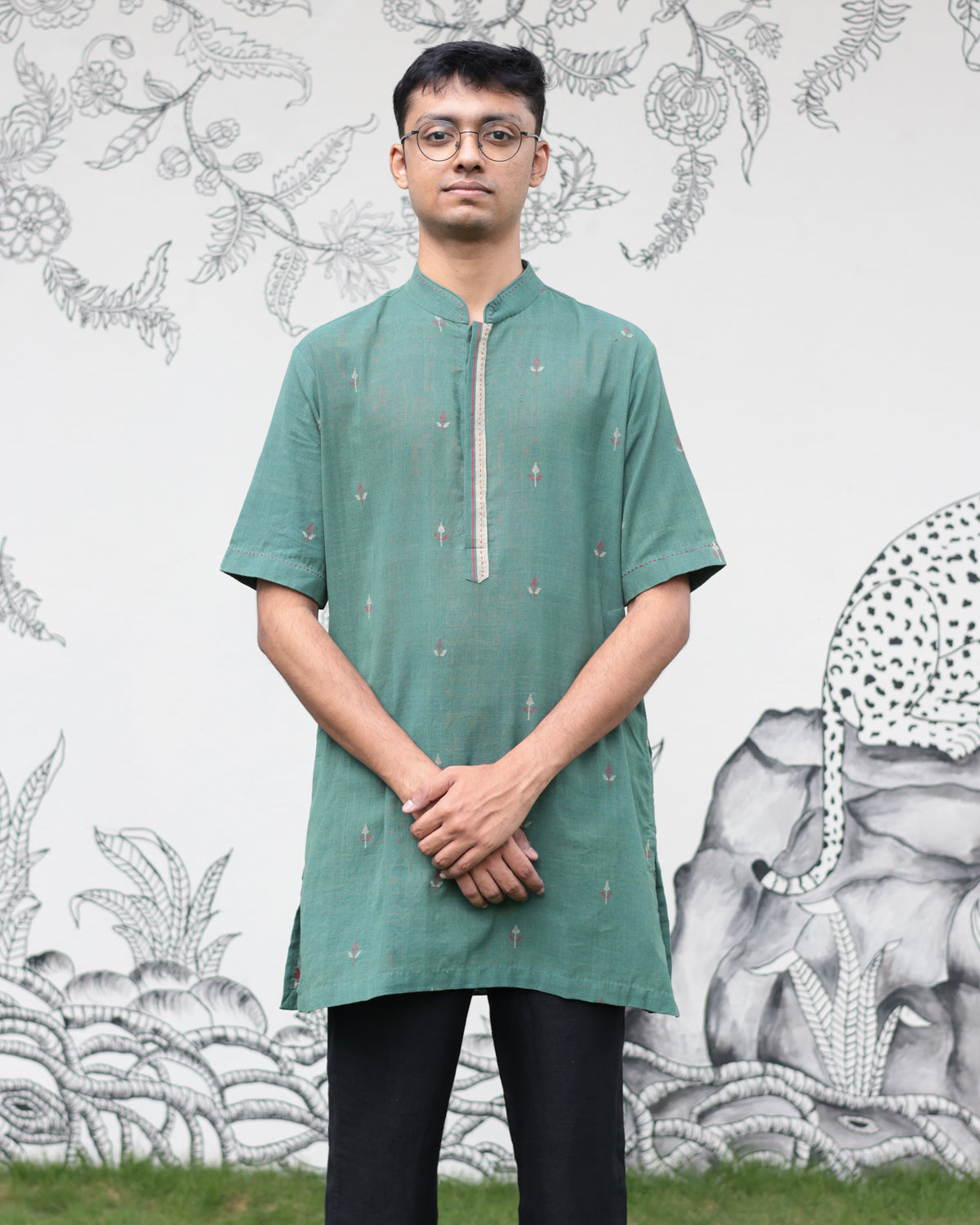 Dull Green Handwoven Khadi Short Kurta