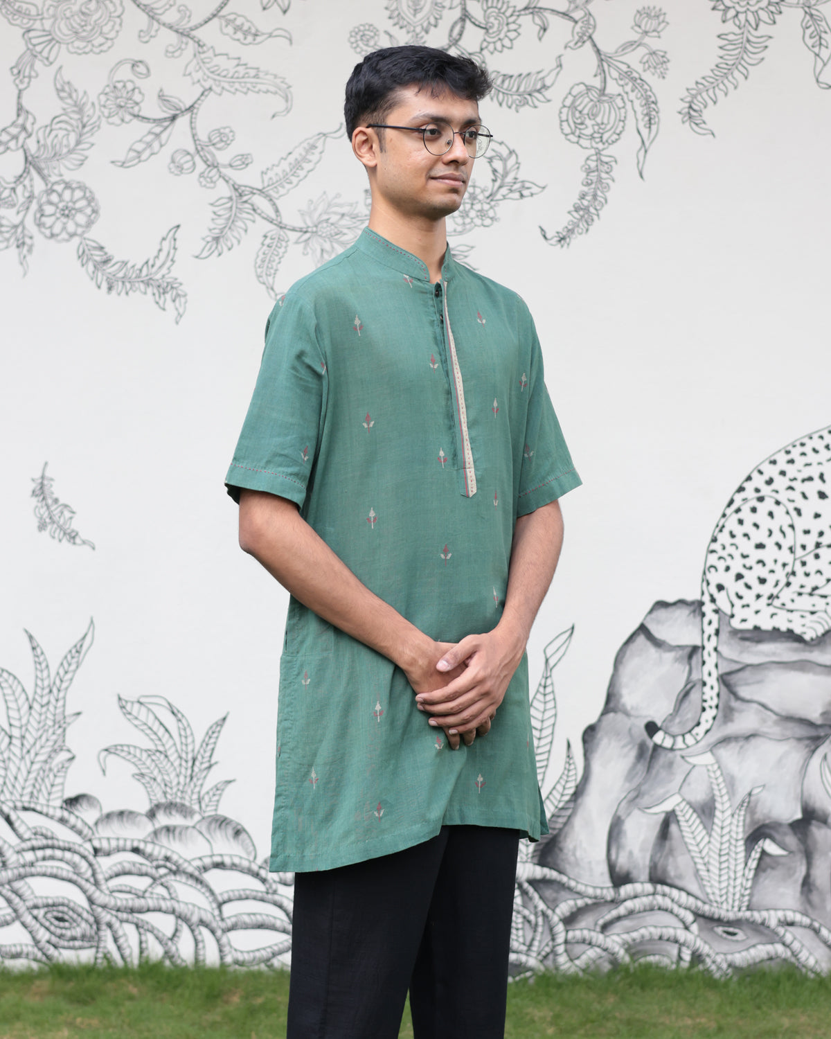 Dull Green Handwoven Khadi Short Kurta
