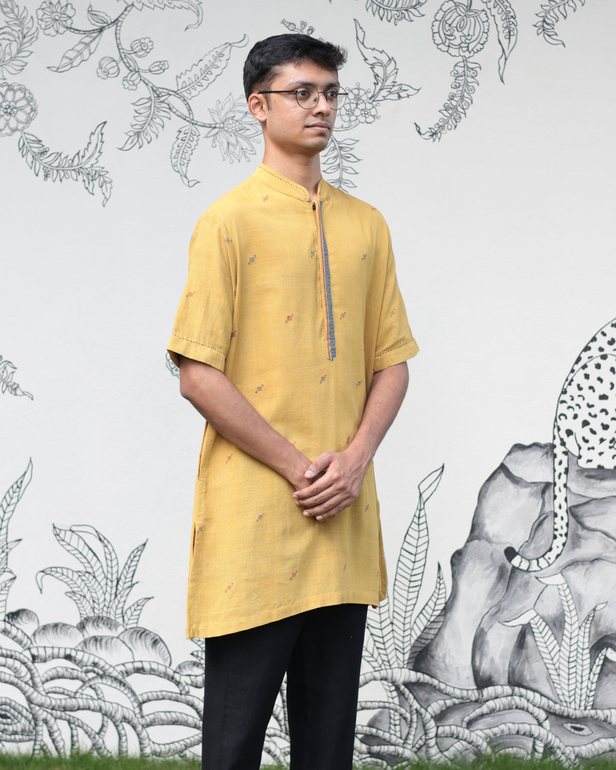 Yellow Handwoven Khadi Short Kurta