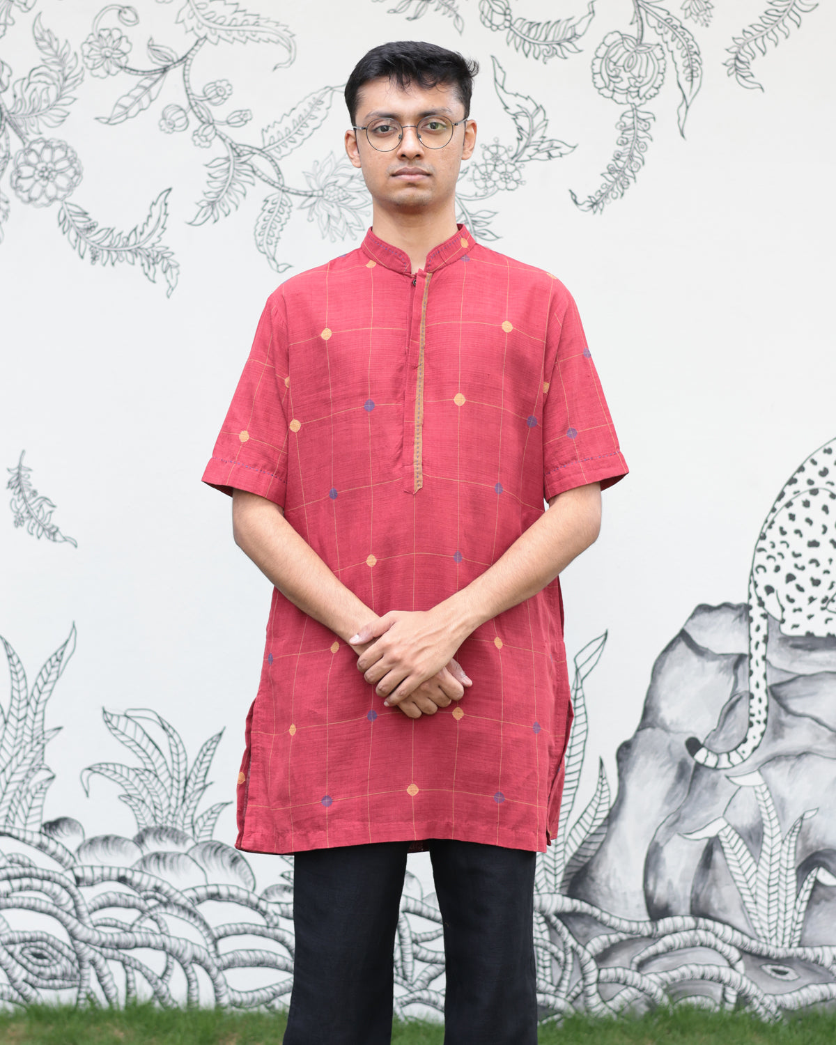 Red Handwoven Khadi Short Kurta