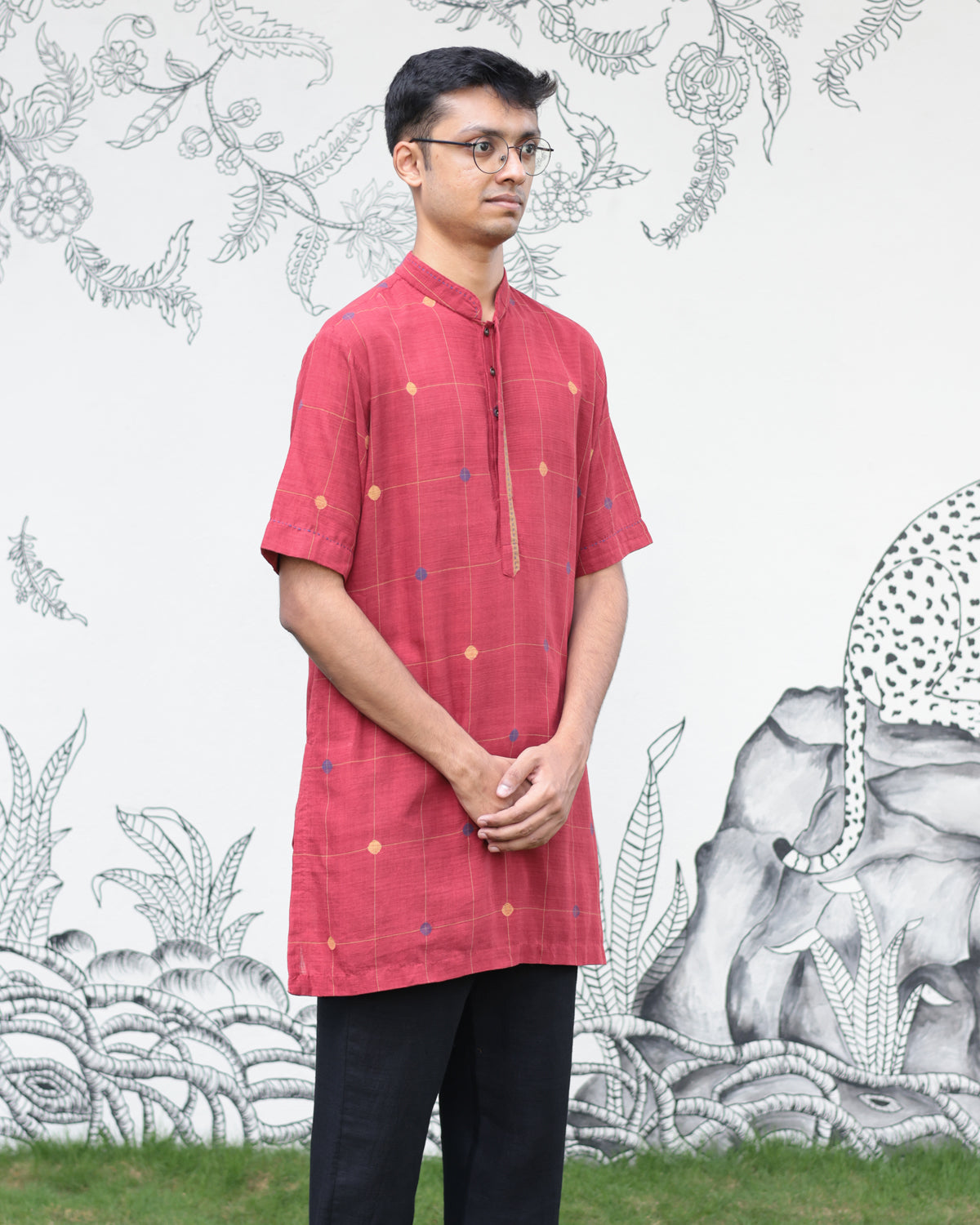 Red Handwoven Khadi Short Kurta