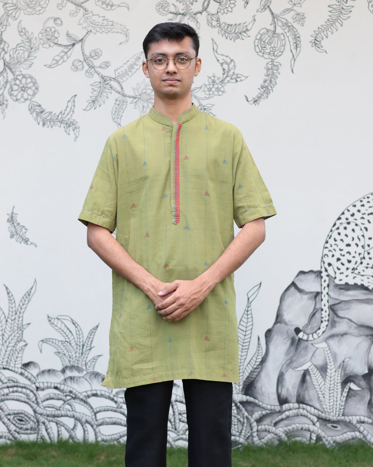 Green Handwoven Khadi Short Kurta