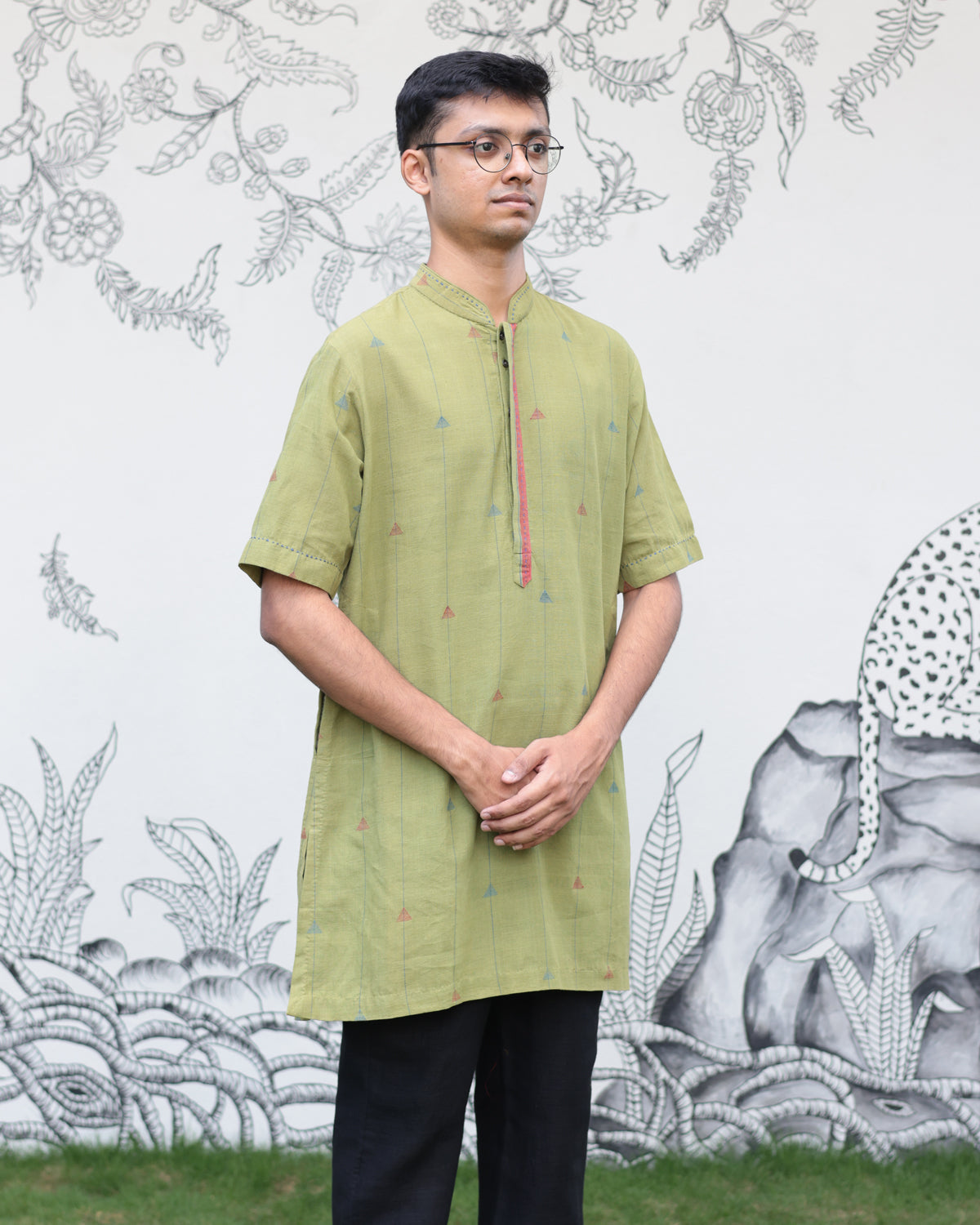 Green Handwoven Khadi Short Kurta