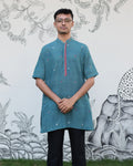 Dull Turquoise Handwoven Khadi Short Kurta