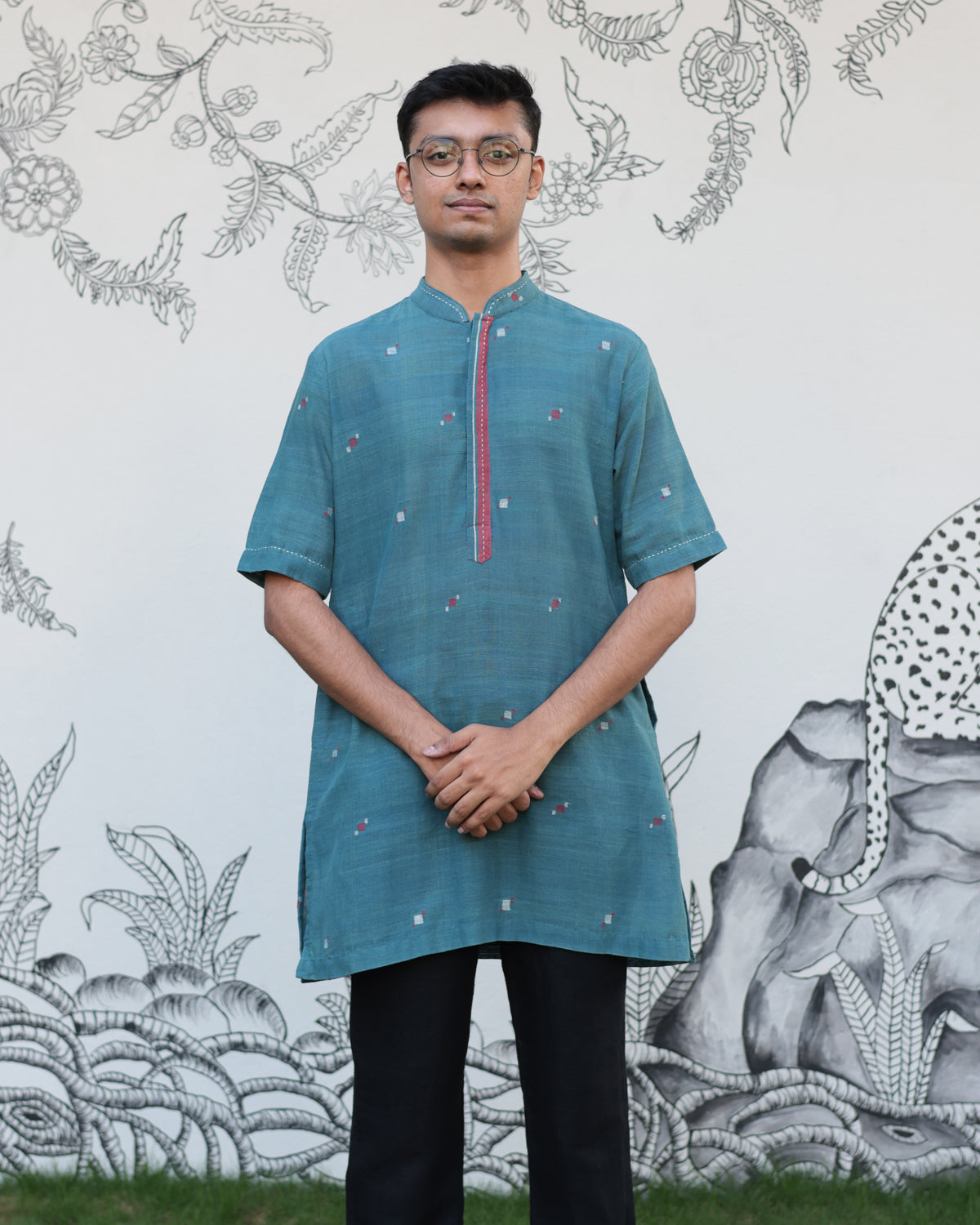 Dull Turquoise Handwoven Khadi Short Kurta