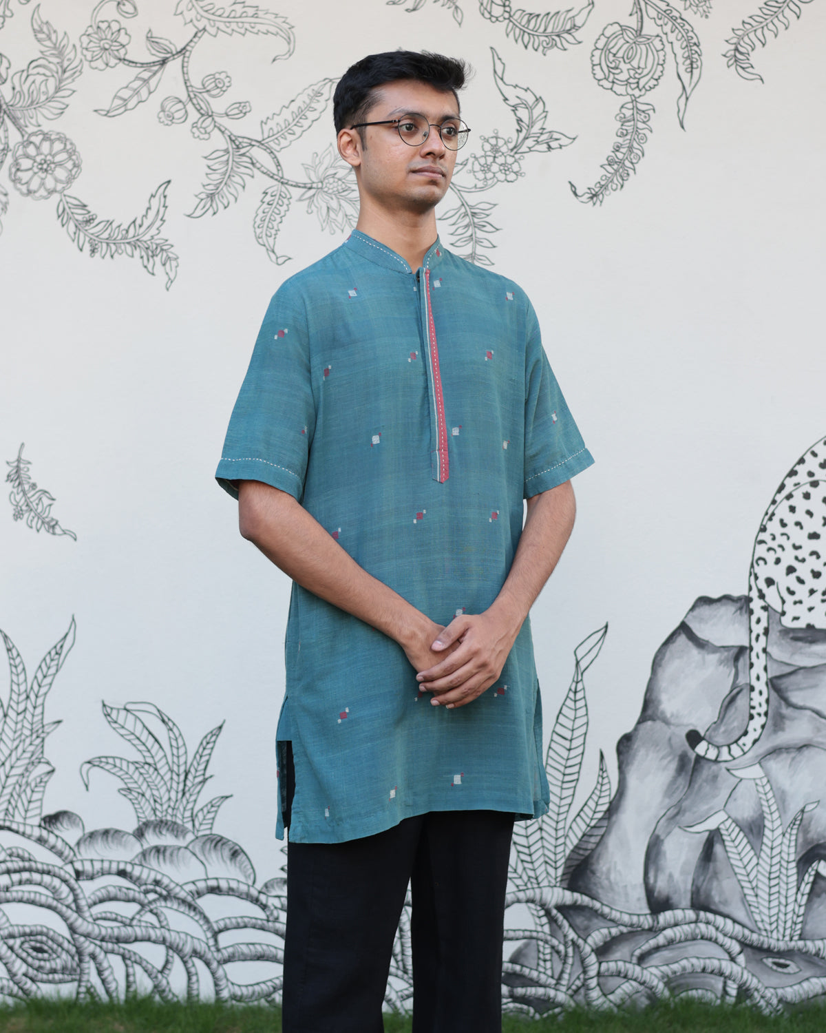 Dull Turquoise Handwoven Khadi Short Kurta