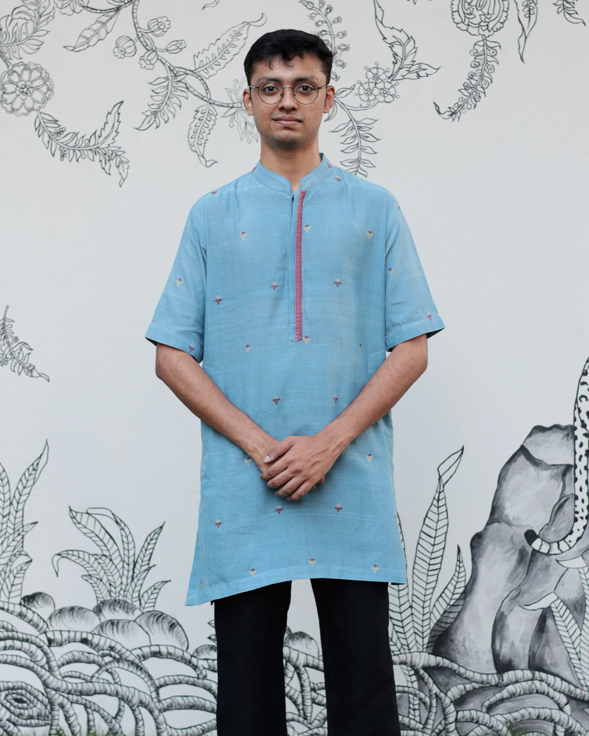 Light Blue Handwoven Khadi Short Kurta