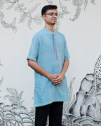 Light Blue Handwoven Khadi Short Kurta