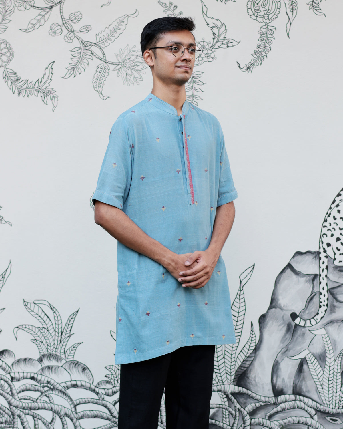 Light Blue Handwoven Khadi Short Kurta
